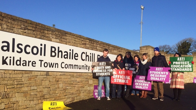 Teachers from Kildare Town Community School staging their protest this morning