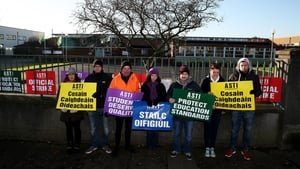 Teachers at a protest at St Aidan's CBS in Whitehall in Dublin