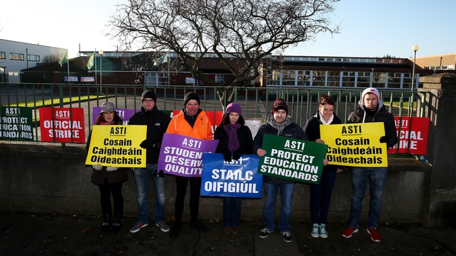 Teachers at a protest at St Aidan's CBS in Whitehall in Dublin