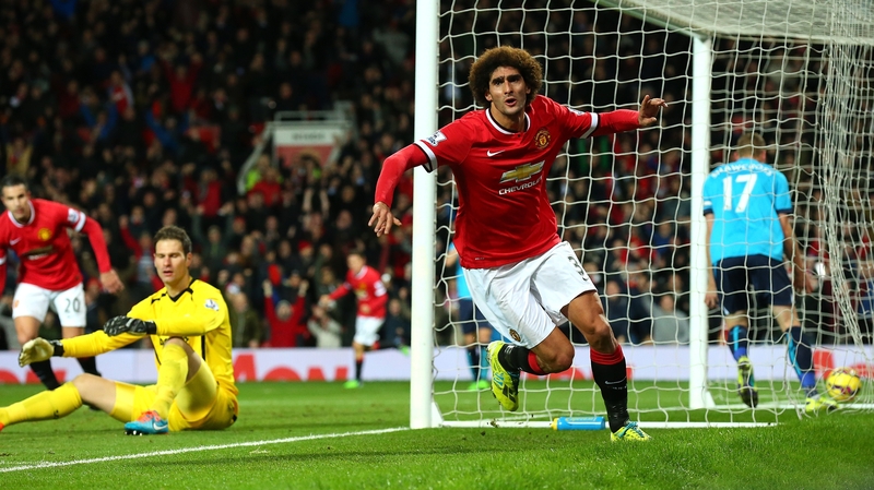 Manchester United's Marouane Fellaini of celebrates opening the scoring at Old Trafford