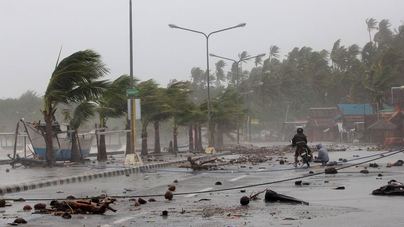 The powerful typhoon tore down trees and power lines