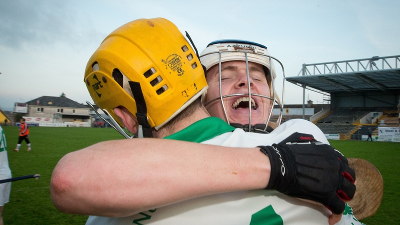 Ballyhale captain TJ Reid and Tom Coogan celebrate the final whistle of the Leinster SHC final