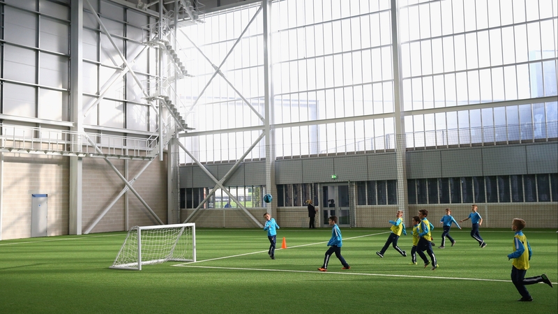 Junior players are seen in action at the performance centre during the official Launch of the Manchester City Football Academy