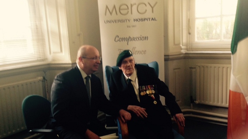 Patrick Gillen (R) pictured with the French ambassador at the ceremony in Cork