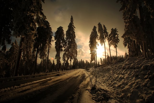 Snow and ice on Feldberg Mountain in the Taunus region near Schmitten, Germany