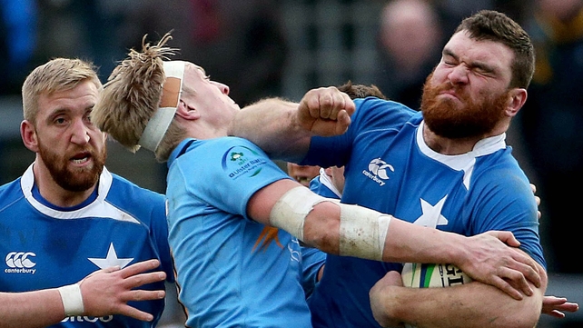 Bosh: Brian McGovern of Mary's with Donagh Lawler of UCD during the Ulster Bank League Division 1A game