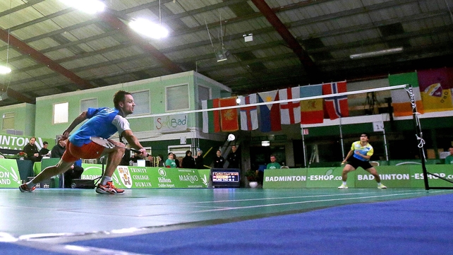 A general view of the match between Christian Lind Thomsen of Denmark with Chan Yan Kit of Hong Kong during the Irish Open in Dublin