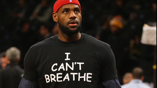 LeBron James of the Cleveland Cavaliers wears an 'I Can't Breathe' shirt during warm-ups before his game against the Brooklyn Nets