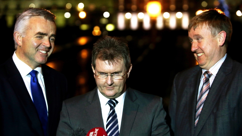 DUP representatives (from left) Jonathan Bell, Jeffrey Donaldson and Mervyn Storey at Stormont House