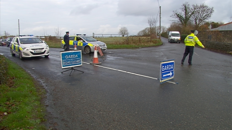 The road at the scene of the crash in Kerry is closed to facilitate an examination by garda forensic collision investigators
