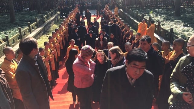 A guard of honour for President Michael D Higgins and his delegation on their visit to a Buddhist temple during the state visit to China