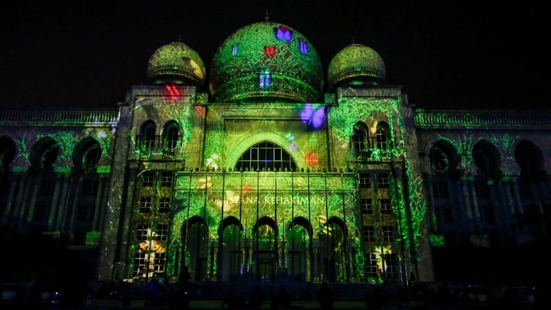 The ‘Palace of Justice’ illuminated with lighting and graphic during the Putrajaya Lighting and Motion Festival in Putrajaya, outside Kuala Lumpur, Malaysia