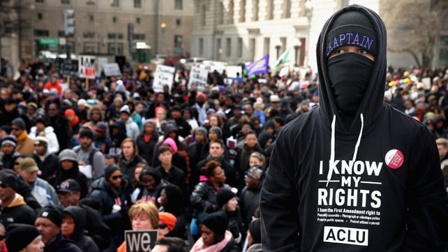 Protesters on the streets of Washington DC in the National March Against Police Violence in the US