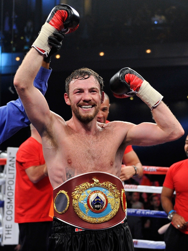 Andy Lee celebrates with the WBO middleweight belt. He immediately set his sights on returning to Ireland to defend his title