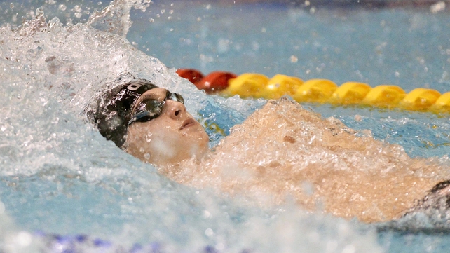 Making a splash: Conor Ferguson on his way to breaking the Irish 200m backstroke record at the Irish Open Short Course National Championships in Lisburn
