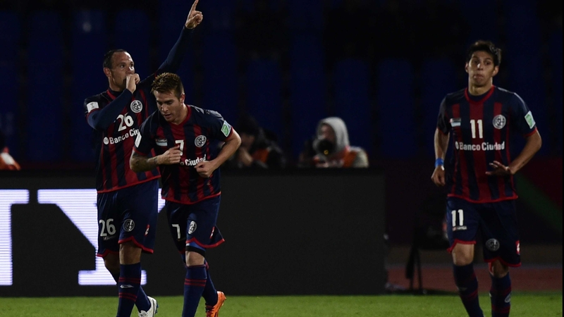 Super-sub Mauro Matos points skywards after scoring San Lorenzo's late winner in Marrakech