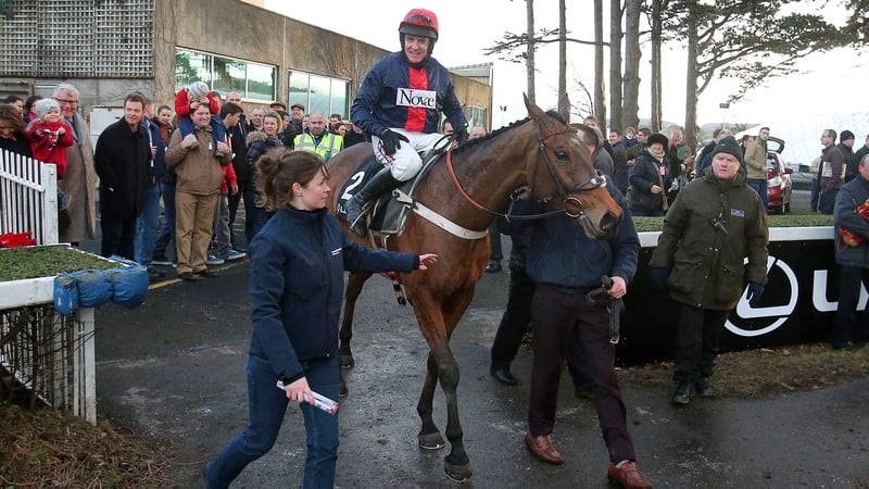 Barry Geraghty on board Bobs Worth is led into the parade ring after winning The Lexus Steeplechase last year