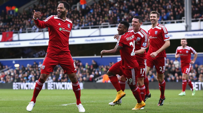 Joleon Lescott of West Brom celebrates scoring the opening goal