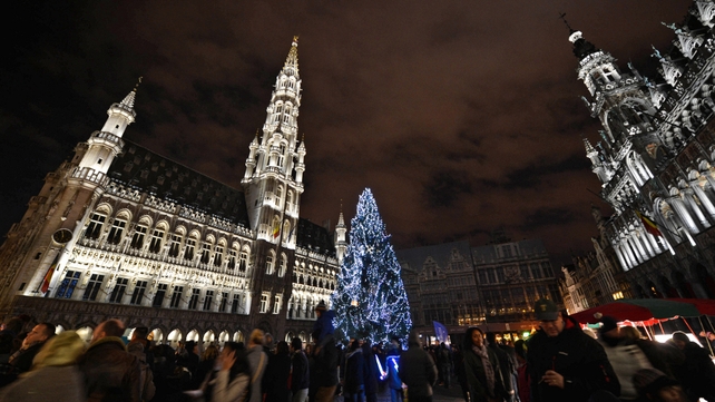 Christmas lights illuminate Brussels 'Grote Markt - Grand Place' and the City Hall