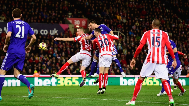 John Terry heads home to give Chelsea an early lead at the Britannia Stadium