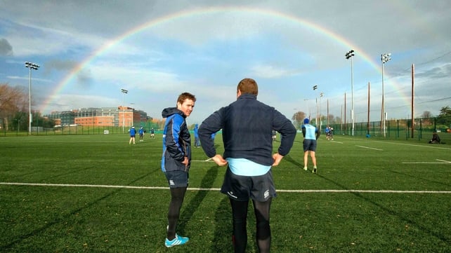 Eoin Reddan and Sean Cronin under the rainbow at Leinster training early in the New Year