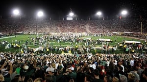 The Michigan State Spartans celebrate their 24-20 victory against the Stanford Cardinal in the 100th Rose Bowl Game on 1 January