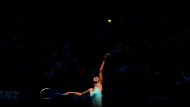 Maria Sharapova of Russia serves in her second round match against Karin Knapp of Italy during the 2014 Australian Open