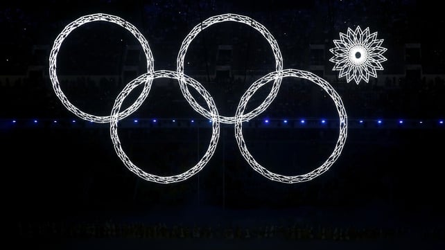 Olympic rings - with one failing to form - during the Opening Ceremony of the Sochi 2014 Winter Olympics