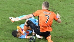 Besart Berisha of Brisbane Roar got a red card for this tackle