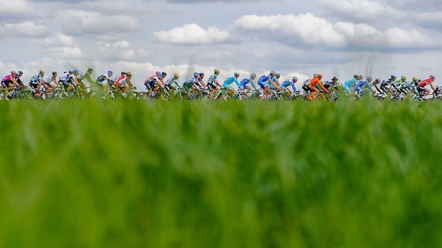 The peloton during Stage Five of the Volta a Catalunya from Llanars to Valls