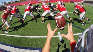 The quarterback's view of the snap at Kenneth P LaValle Stadium in New York