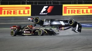 Sauber driver Esteban Gutierrez crashes at the Formula One Bahrain Grand Prix
