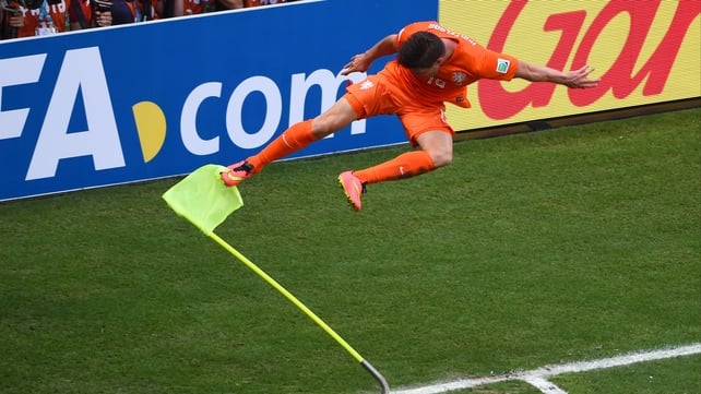 Jan Huntelaar celebrates scoring for teh Dutch against Mexico