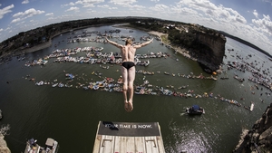 A shot from the platform at the Red Bill Cliff Diving chgampionships in Texas