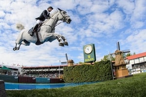 Pieter Devos of Belgium riding Dylano competes on the final day of the Masters tournament at Spruce Meadows