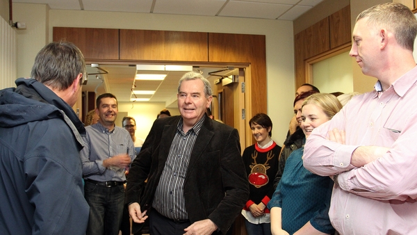 Seán Quinn was greeted by cheering and clapping from the staff and well-wishers