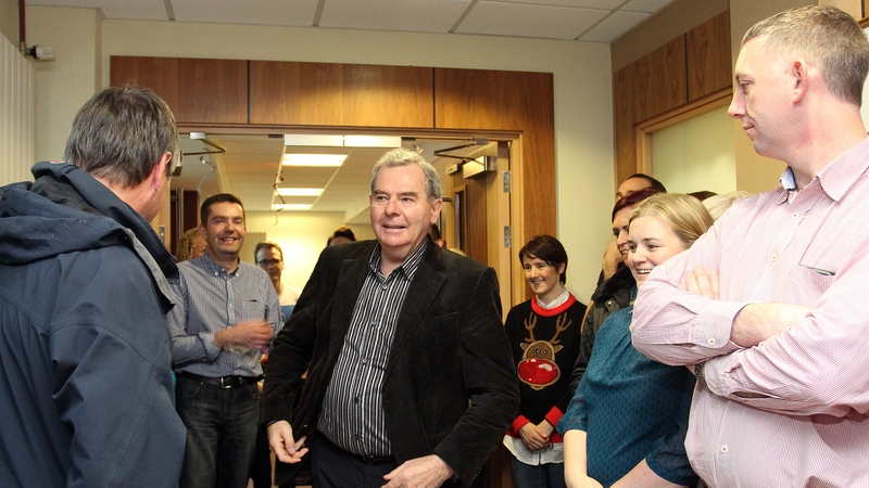 Seán Quinn was greeted by cheering and clapping from the staff and well-wishers