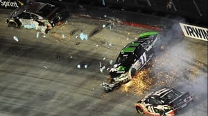 A three-way crash at the NASCAR Sprint Cup Night Race at Bristol Motor Speedway, Tennessee