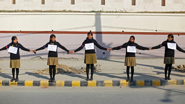 Nepalese schoolgirls protest over a law that means citizenship is granted to children of Nepalese fathers, but not mothers