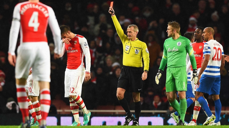 Olivier Giroud receives his marching orders as the Gunners beat QPR 2-1