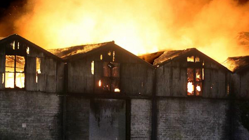 900 bales of straw were being stored in the building, all of which are ablaze (Pic: Dermot O'Brien)