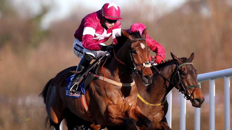 Identity Thief, ridden by Bryan Cooper, clears the last fence on his way to winning the At The Races Maiden Hurdle at Leopardstown