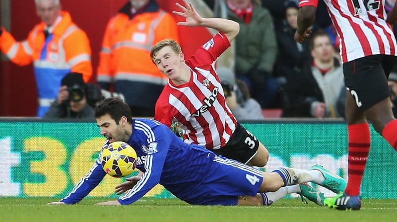 Cesc Fabregas was shown a yellow card despite an apparent foul by Matt Targett of Southampton