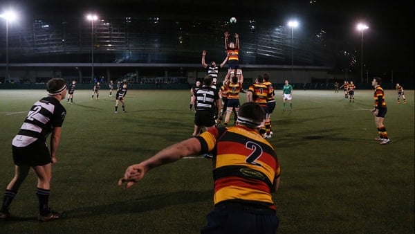 Lansdowne's Brian Moylett wins a lineout ball against Old Belvedere