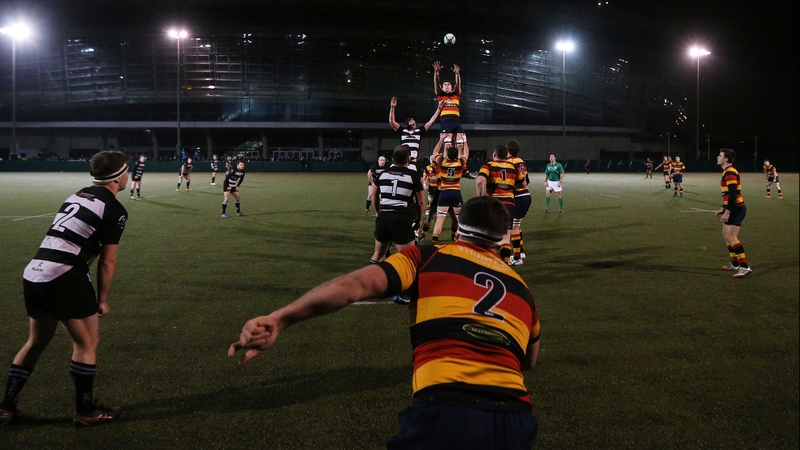 Lansdowne's Brian Moylett wins a lineout ball against Old Belvedere