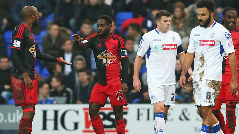 Nathan Dyer (c) set Swansea on their way at Prenton Park