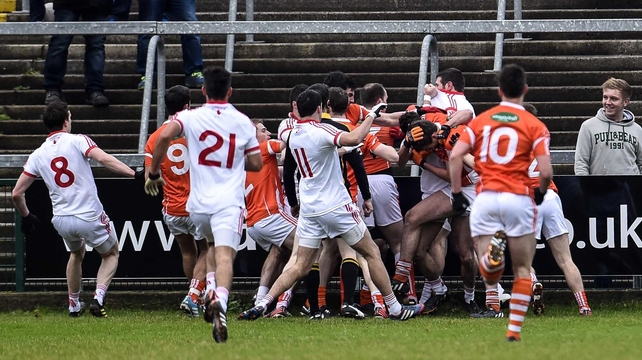 Trouble flared when Armagh and Tyrone met at the Athletic Grounds...