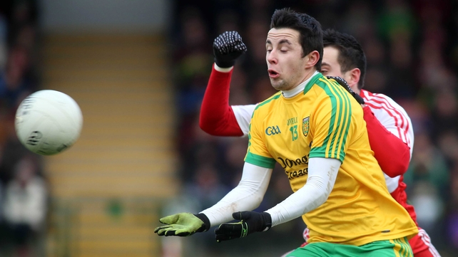 Donegal's Willie Gillespie and Declan Brown of Derry in Celtic Park