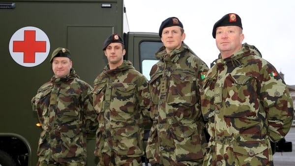 (L-R) Tpr Richard Fitzgerald, Cpl Frank Noonan, Capt Eugene O'Connor, Cpl Pierce Foley ahead of their deployment