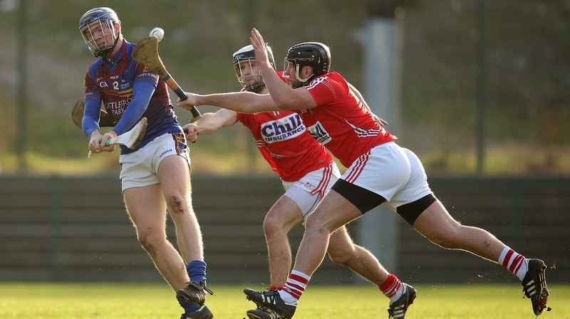 Cork's Glen O’Connor (L) and Alan Frahill-O’Connor put pressure on UL's Jason Forde